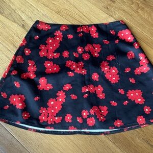 White Fox Boutique Black and Red Floral Mini Skirt